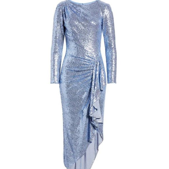 SHO Sequin Long Sleeve Open Back High Low Dress - Picture 4 of 5